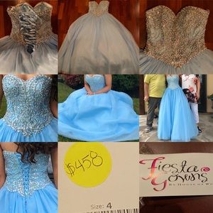 Heavily Beaded Light Blue Ballgown